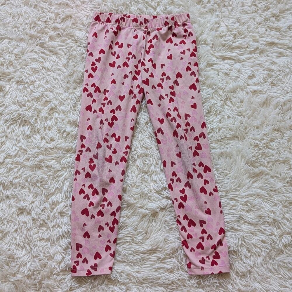 Btween Girls Size 5 Pink Red Heart Graphic Print Elastic Waist Stretch Leggings